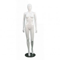 Stylish female white gloss plastic egg headed mannequin.